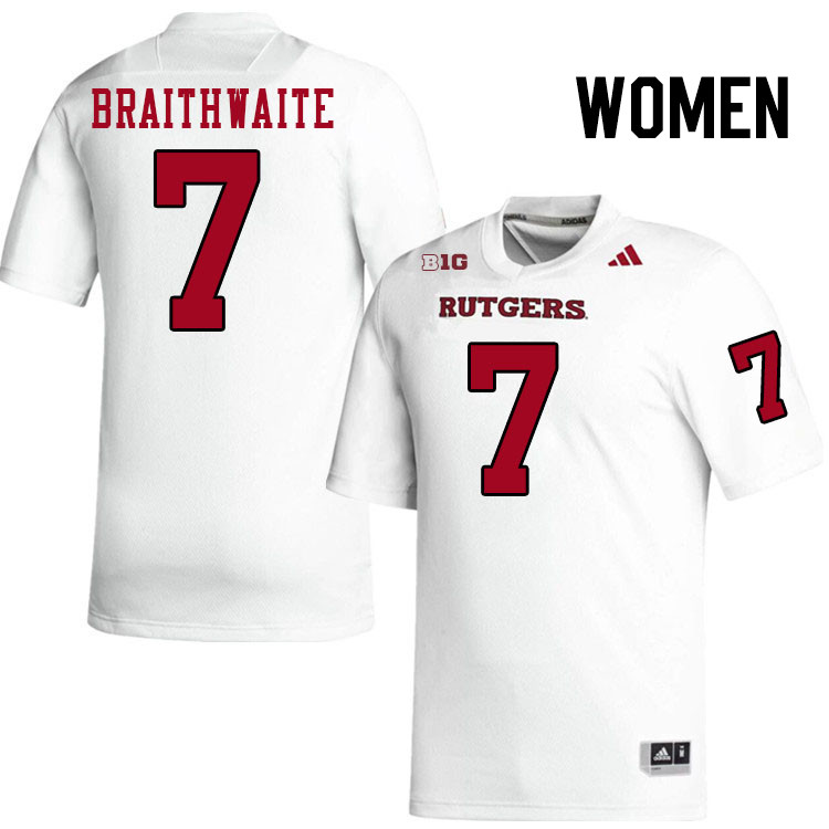 Women #7 Dylan Braithwaite Rutgers Scarlet Knights 2024 College Football Jerseys Stitched-White